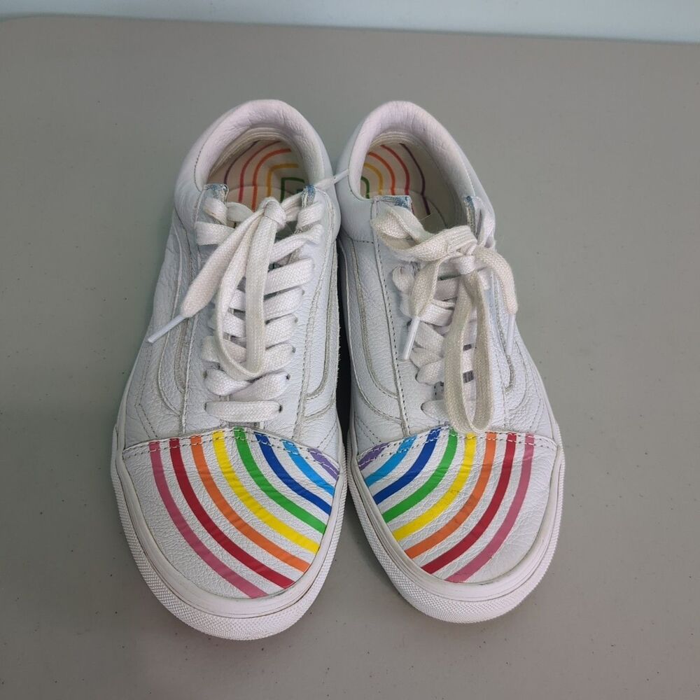Vans X Flour Shop Old Skool Leather Rainbow Pride Sneakers Womens 8